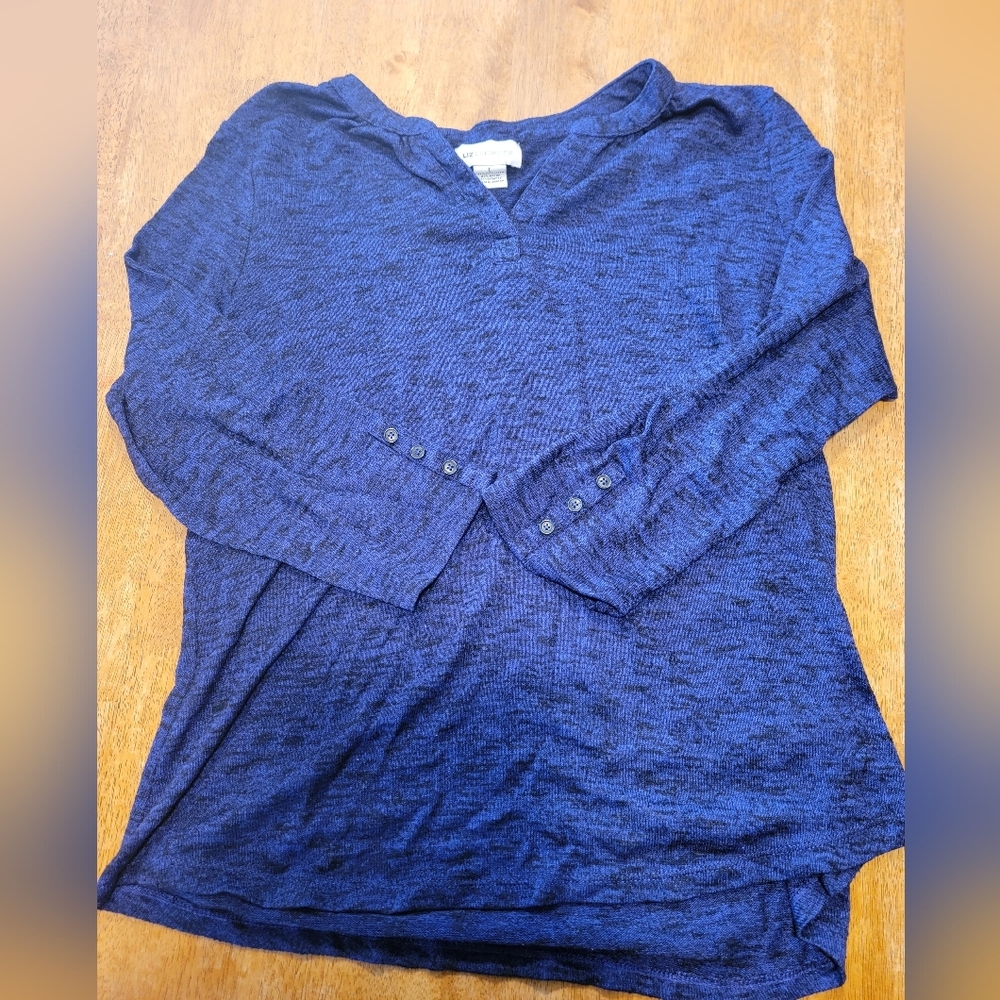 Womens Liz Claiborne V-Neck Navy Long Sleeve Soft Blouse Sz Large